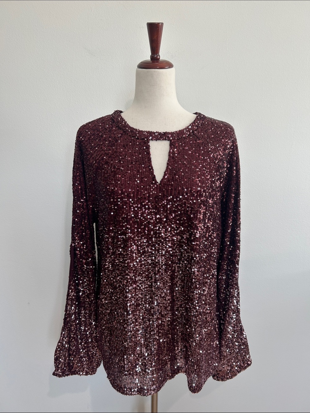 Cable & Gauge Ombré Sequin Keyhole Long-Sleeve Top Size XL NWT